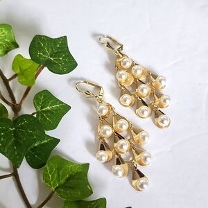 Gold with Pearls Chandelier Drop Earrings